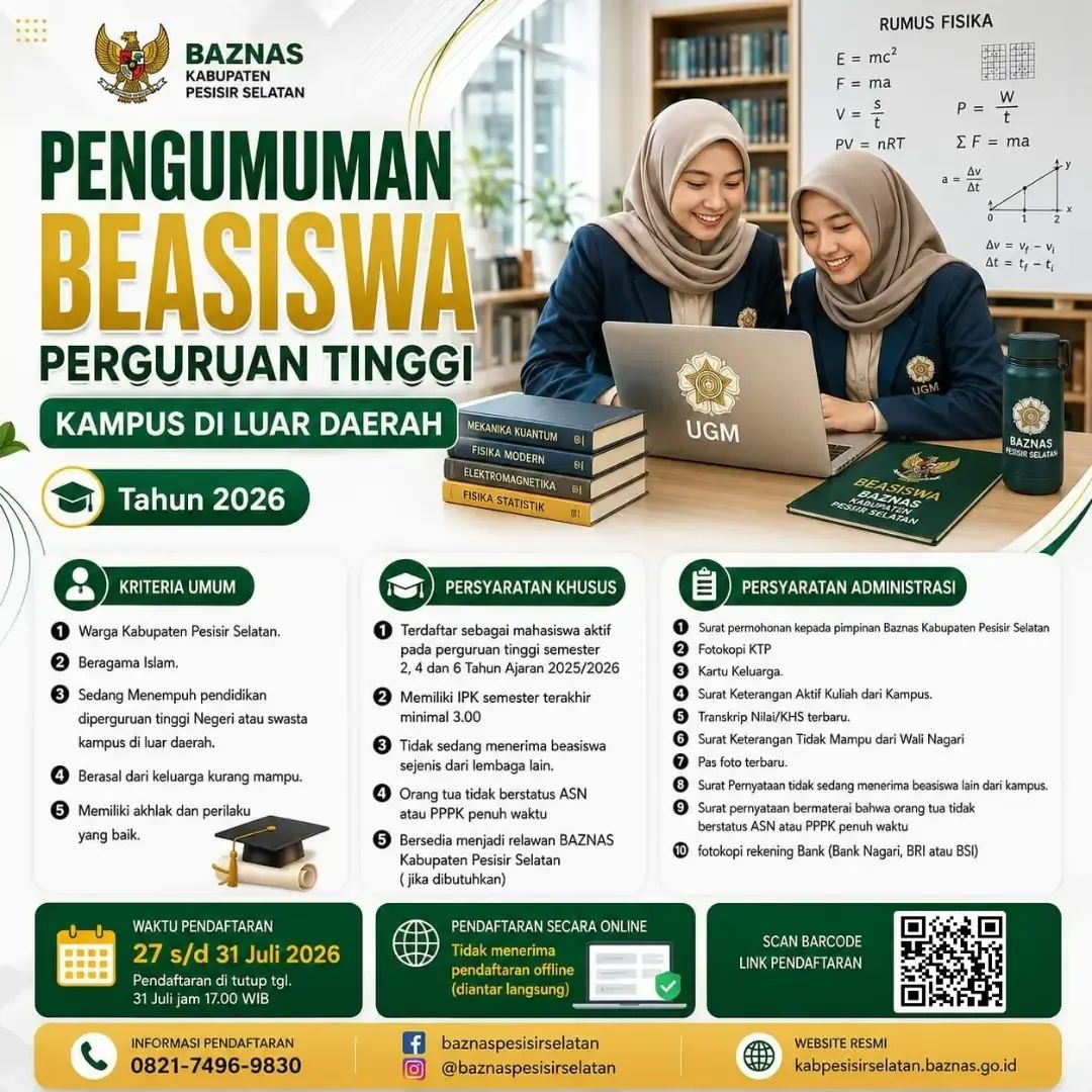 BAZNAS Pesisir Selatan Buka Beasiswa Mahasiswa Kuliah di Luar Daerah