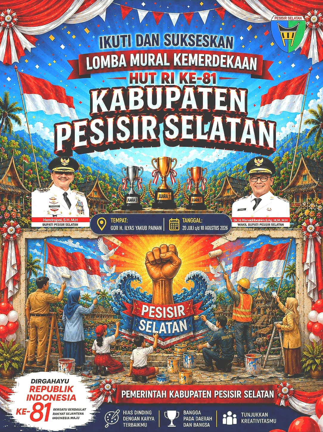 Sambut HUT RI Ke-81, Pemkab Pessel Gelar Lomba Mural GOR H. Ilyas Yakub 2026