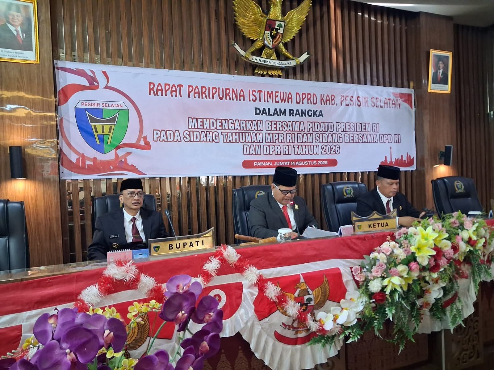 Bupati Hendrajoni Hadiri Rapat Istimewa DPRD  Dalam Rangka Mengikuti Sidang Tahunan  MPR RI dan Sidang Bersama DPR RI dan DPD RI 2026