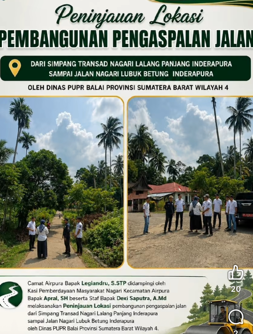 Camat Airpura Tinjau Lokasi Rencana Pengaspalan Jalan Transad Lalang Panjang – Lubuk Betung