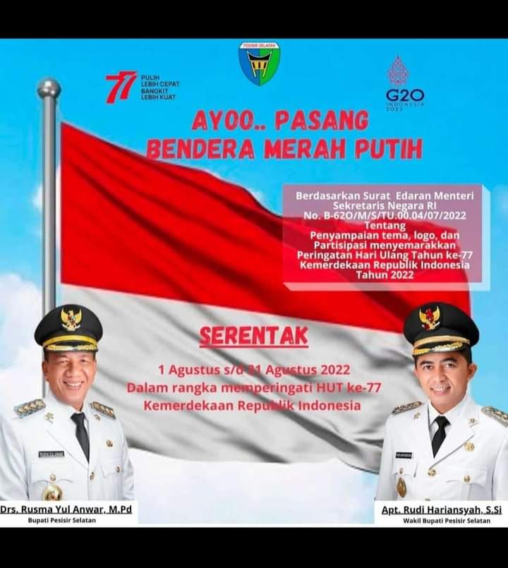 Peringati Kemerdekaan RI ke -77, Bupati Rusmayul Awar: Kibarkan Bendera Merah Putih  di rumah.